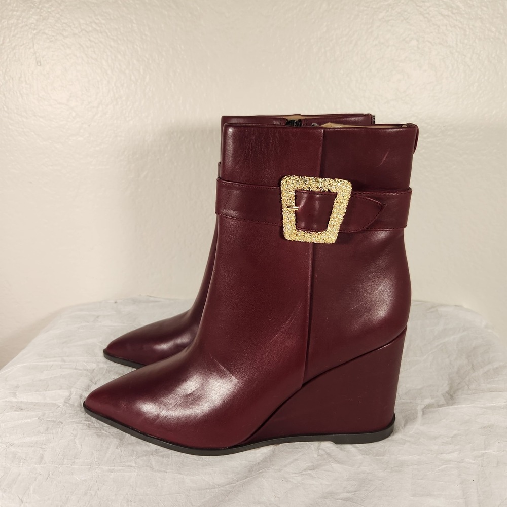New Sam Edelman Women's Burgundy Weslie Buckled Wedge Booties 7.5 Maroon
